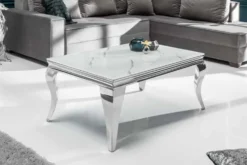 Eleganter Couchtisch MODERN BAROCK 100cm Glasplatte in Marmoroptik Edelstahlbeine
