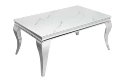 Eleganter Couchtisch MODERN BAROCK 100cm Glasplatte in Marmoroptik Edelstahlbeine