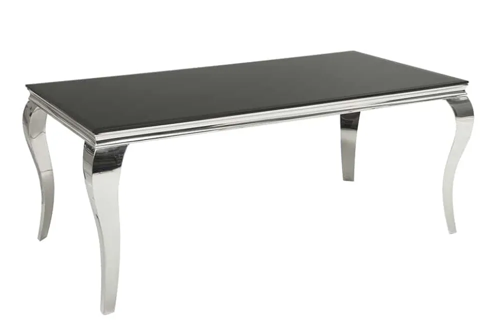 Eleganter Design Esstisch MODERN BAROCK 180cm schwarz Edelstahl Opalglas Tischplatte