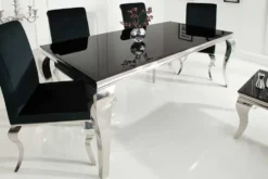 Eleganter Design Esstisch MODERN BAROCK 180cm schwarz Edelstahl Opalglas Tischplatte