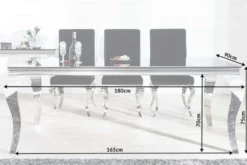 Eleganter Design Esstisch MODERN BAROCK 180cm schwarz Edelstahl Opalglas Tischplatte