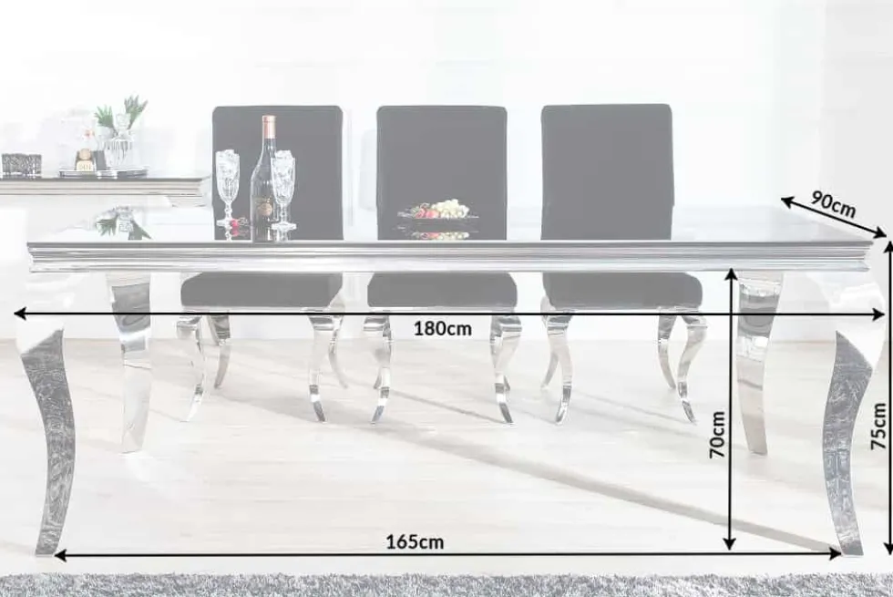 Eleganter Design Esstisch MODERN BAROCK 180cm schwarz Edelstahl Opalglas Tischplatte