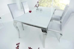 Eleganter Design Esstisch MODERN BAROCK 180cm weiß Edelstahl Opalglas Tischplatte