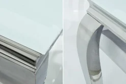 Eleganter Design Esstisch MODERN BAROCK 200cm weiß Edelstahl Opalglas Tischplatte