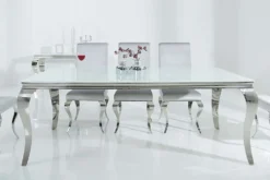 Eleganter Design Esstisch MODERN BAROCK 200cm weiß Edelstahl Opalglas Tischplatte