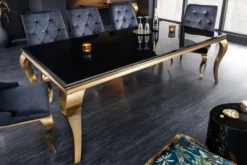 Eleganter Design Esstisch MODERN BAROCK 180cm schwarz gold Edelstahl Opalglas Tischplatte