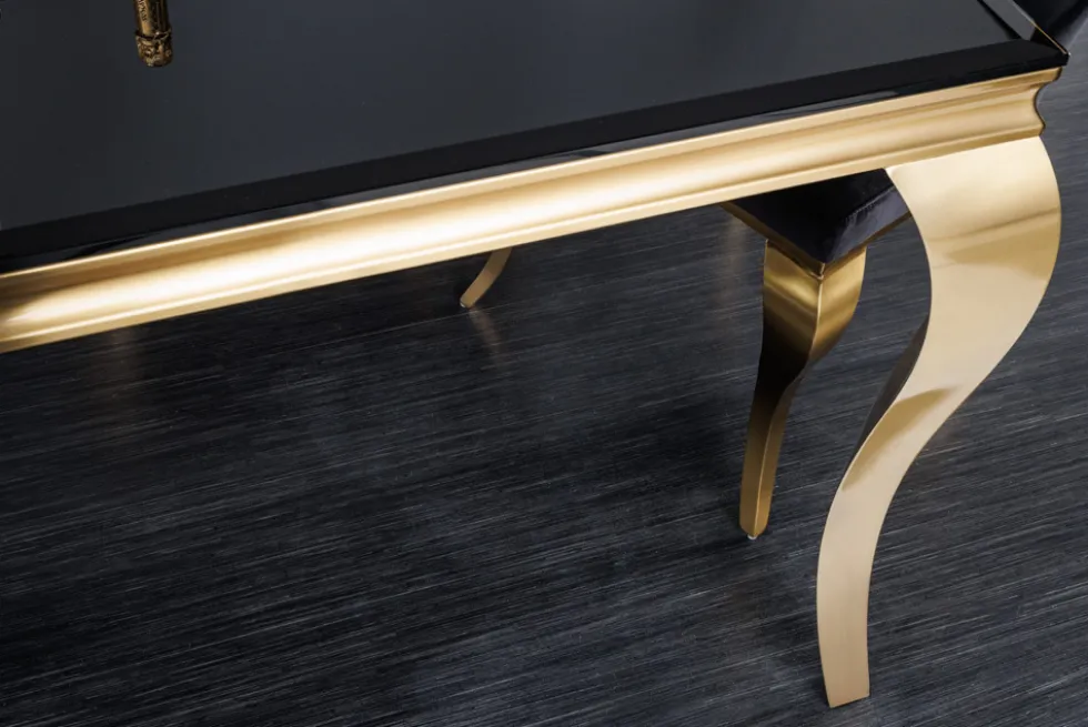 Eleganter Design Esstisch MODERN BAROCK 200cm schwarz gold Edelstahl Opalglas Tischplatte