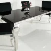 Eleganter Design Esstisch MODERN BAROCK 200cm schwarz Edelstahl Opalglas Tischplatte