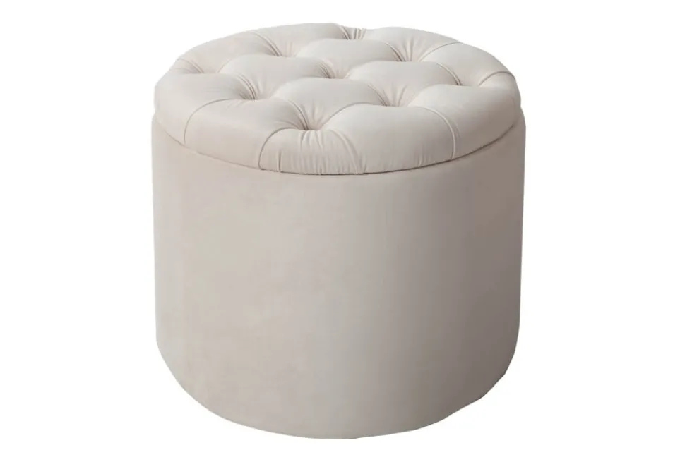 Eleganter Hocker MODERN BAROCK 50cm champagner beige Samt Aufbewahrungkorb