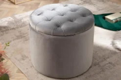 Eleganter Hocker MODERN BAROCK 50cm silbergrau Samt Aufbewahrungkorb