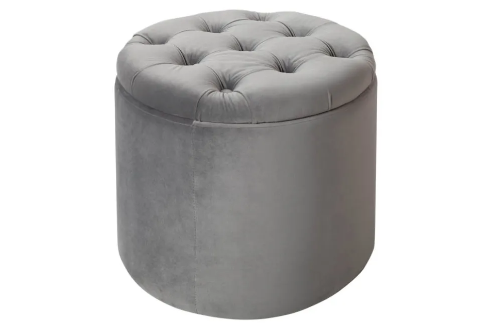 Eleganter Hocker MODERN BAROCK 50cm silbergrau Samt Aufbewahrungkorb