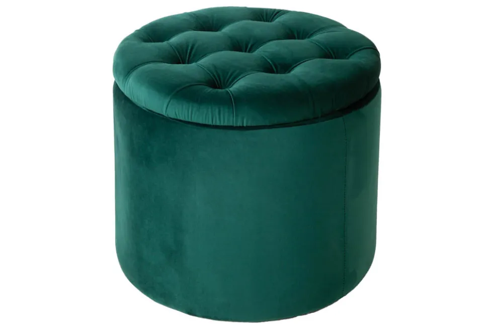 Eleganter Hocker MODERN BAROCK 50cm dunkelgrün Samt Aufbewahrungkorb