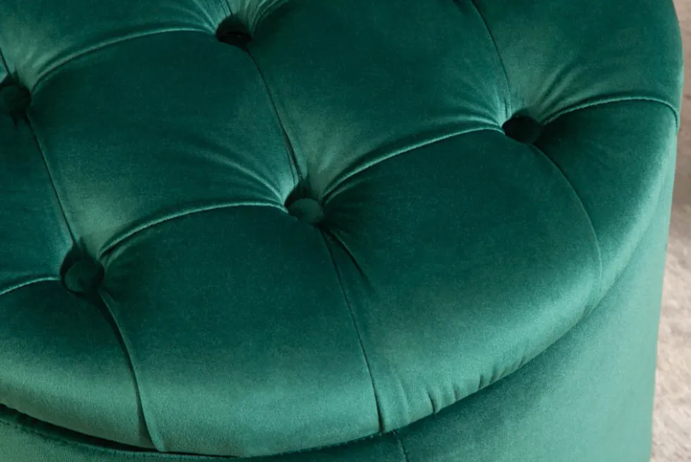 Eleganter Hocker MODERN BAROCK 50cm dunkelgrün Samt Aufbewahrungkorb