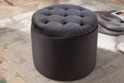 Eleganter Hocker MODERN BAROCK 50cm schwarz Samt Aufbewahrungkorb