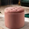 Eleganter Hocker MODERN BAROCK 50cm altrosa Samt Aufbewahrungkorb