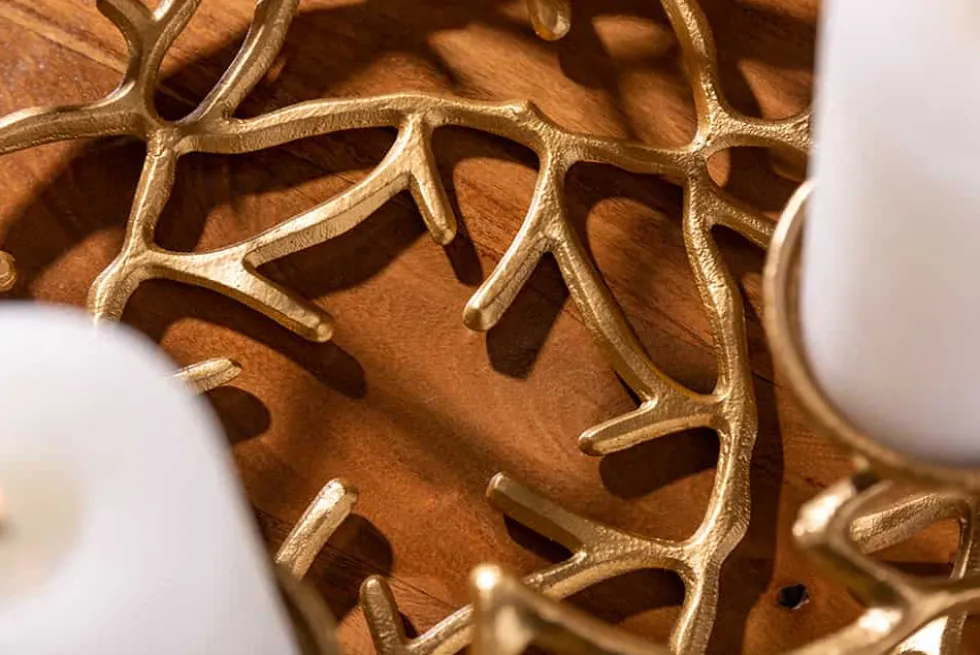 Eleganter Kerzenhalter ABSTRACT 38cm gold Kranz aus Ästen für 4 Kerzen