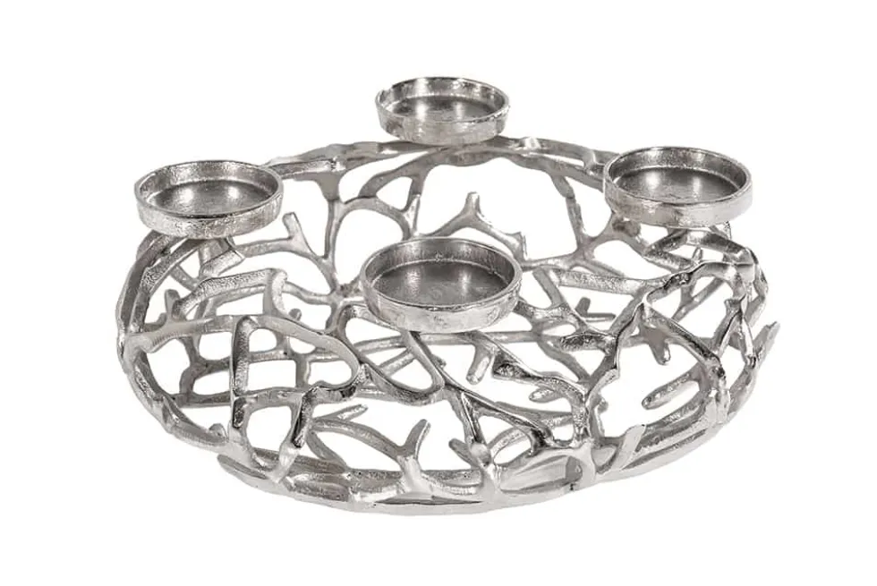 Eleganter Kerzenhalter ABSTRACT 38cm silber Kranz aus Ästen für 4 Kerzen