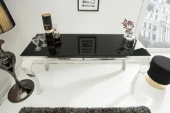 Eleganter Konsolentisch MODERN BAROCK 145cm schwarz Opalglas Edelstahlbeine