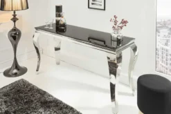 Eleganter Konsolentisch MODERN BAROCK 145cm schwarz Opalglas Edelstahlbeine
