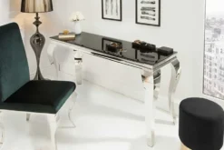 Eleganter Konsolentisch MODERN BAROCK 145cm schwarz Opalglas Edelstahlbeine