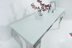 Eleganter Konsolentisch MODERN BAROCK 145cm weiß Opalglas Edelstahlbeine