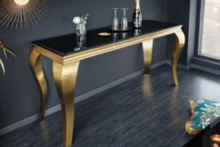 Eleganter Konsolentisch MODERN BAROCK 145cm schwarz gold Opalglas Edelstahlbeine