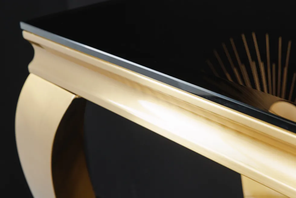 Eleganter Konsolentisch MODERN BAROCK 145cm schwarz gold Opalglas Edelstahlbeine