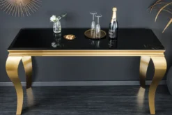 Eleganter Konsolentisch MODERN BAROCK 145cm schwarz gold Opalglas Edelstahlbeine