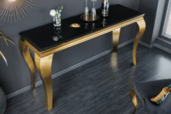 Eleganter Konsolentisch MODERN BAROCK 145cm schwarz gold Opalglas Edelstahlbeine