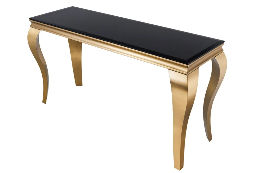 Eleganter Konsolentisch MODERN BAROCK 145cm schwarz gold Opalglas Edelstahlbeine
