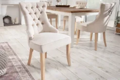 Eleganter Stuhl CASTLE beige Leinenstoff Landhausstil mit Komfortgriff
