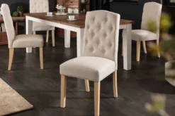 Eleganter Stuhl CASTLE beige mit Chesterfield Steppung im Landhausstil