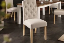 Eleganter Stuhl CASTLE beige mit Chesterfield Steppung im Landhausstil