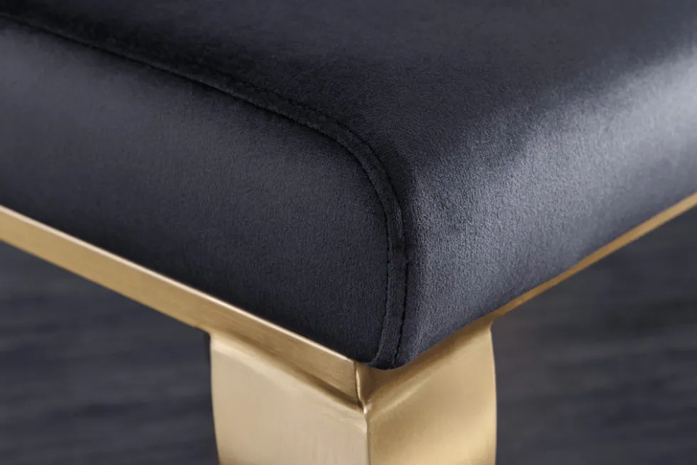 Eleganter Stuhl MODERN BAROCK schwarz Samt goldene Stuhlbeine aus Edelstahl