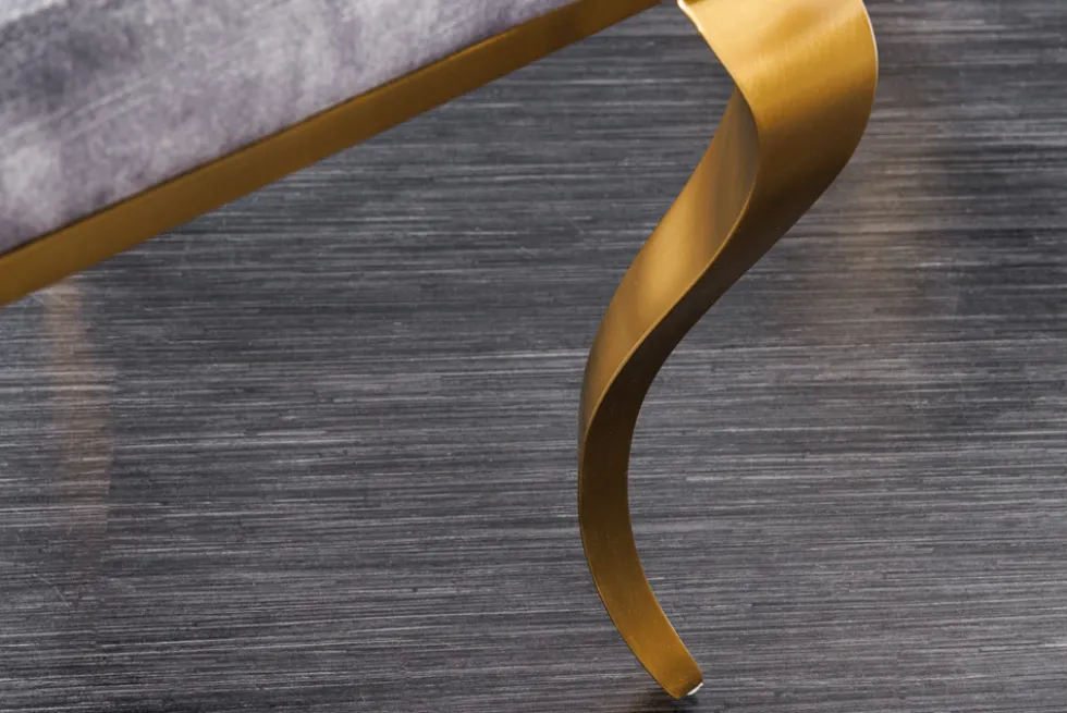 Eleganter Stuhl MODERN BAROCK grau Samt mit goldenem Löwenkopf