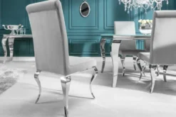 Eleganter Stuhl MODERN BAROCK edel-grau Samt Stuhlbeine aus Edelstahl