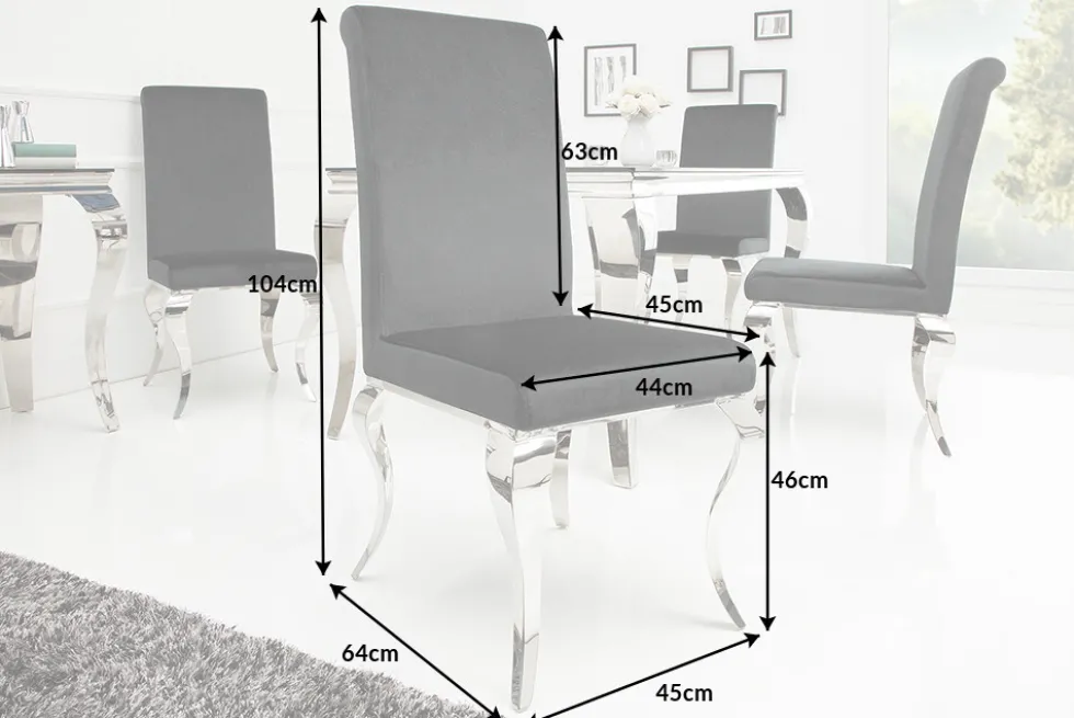 Eleganter Stuhl MODERN BAROCK schwarz Samt Stuhlbeine aus Edelstahl
