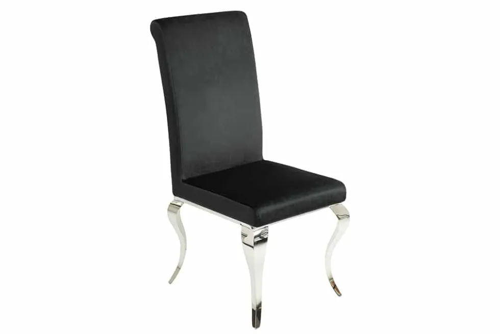 Eleganter Stuhl MODERN BAROCK schwarz Samt Stuhlbeine aus Edelstahl