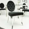 Eleganter Stuhl MODERN BAROCK schwarz Samt mit Knöpfen Edelstahlbeine