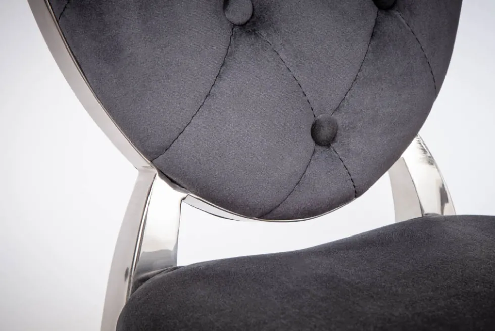 Eleganter Stuhl MODERN BAROCK schwarz Samt mit Knöpfen Edelstahlbeine