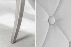 Eleganter Stuhl MODERN BAROCK edel-grau Samt mit Armlehnen und Zierknöpfen