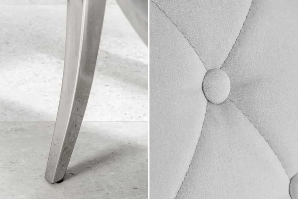 Eleganter Stuhl MODERN BAROCK edel-grau Samt mit Armlehnen und Zierknöpfen