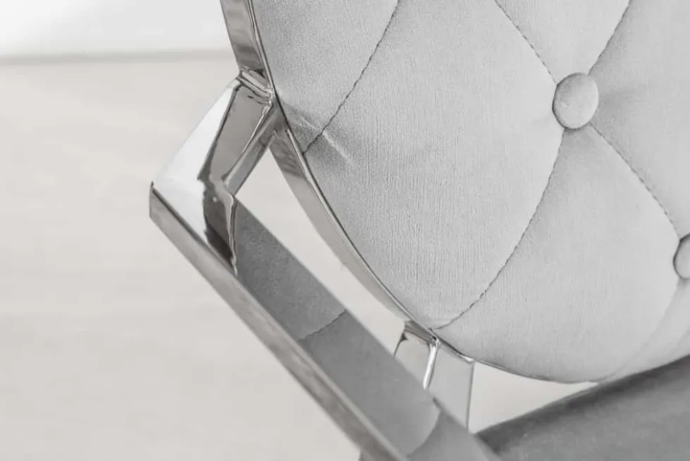 Eleganter Stuhl MODERN BAROCK edel-grau Samt mit Armlehnen und Zierknöpfen
