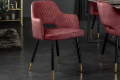 Eleganter Stuhl PARIS bordeaux Vogue Seidenstoff Samt goldene Fußkappen und Armlehnen