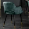 Eleganter Stuhl PARIS petrol Samt Ziersteppung Fußkappen gold Retro-Design mit Armlehnen
