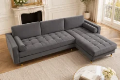 Elegantes Ecksofa COZY VELVET 260cm grau Samt Federkern 3-Sitzer
