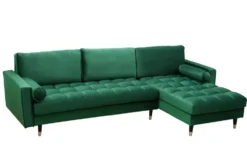 Elegantes Ecksofa COZY VELVET 260cm smaragdgrün Samt Federkern 3-Sitzer