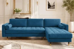 Elegantes Ecksofa COZY VELVET 260cm blau petrol Samt Federkern 3-Sitzer