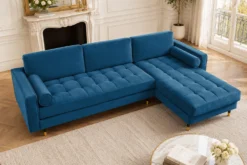 Elegantes Ecksofa COZY VELVET 260cm blau petrol Samt Federkern 3-Sitzer
