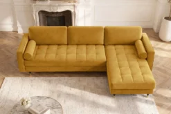 Elegantes Ecksofa COZY VELVET 260cm senfgelb Samt Federkern 3-Sitzer